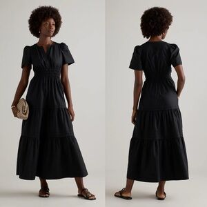 Quince 100% Organic Cotton Poplin Tiered Black Maxi Dress